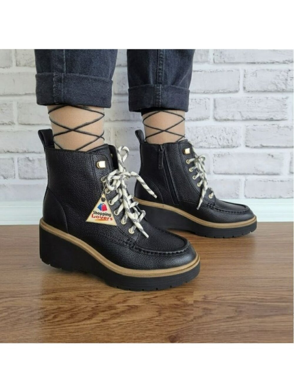 ⭐Cole Haan Waterproof Wedge Size 8B Women's Leather Booties Boots Black W34569⭐